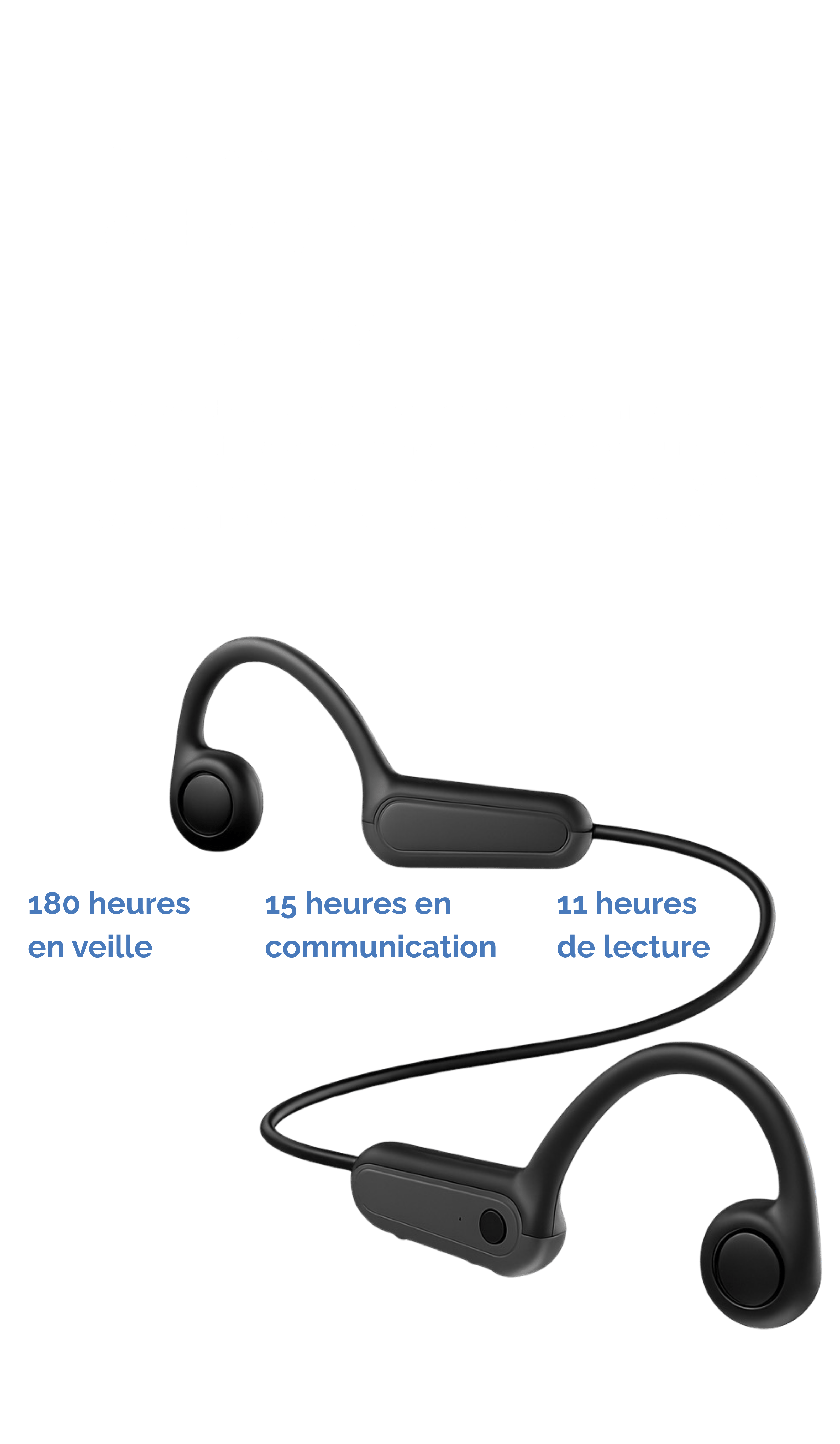 Écouteurs Osweave B8 noirs à conduction osseuse offrant jusqu’à 11 heures d’autonomie, 15 heures en communication et 180 heures en veille