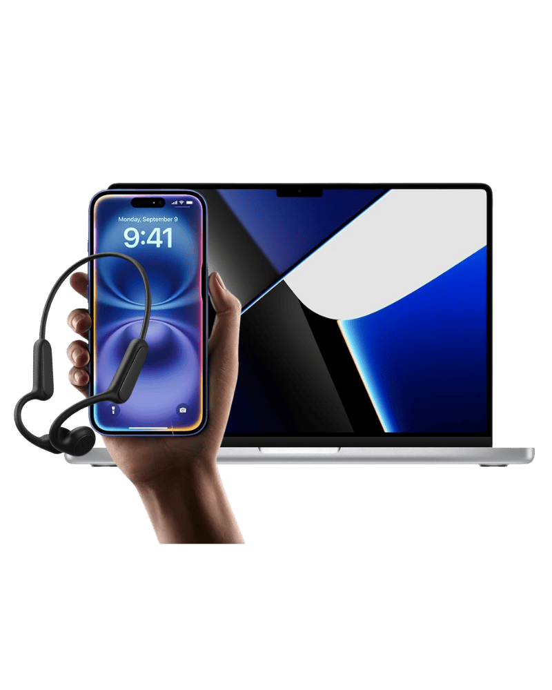 Écouteurs Osweave B8 noirs compatibles simultanément avec deux appareils, MacBook Pro et iPhone 16